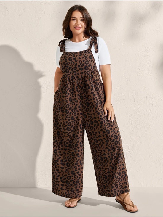 BloomChic Pants - BloomChic Brown Leopard Print Tie-Strap Jumpsuit NWT
